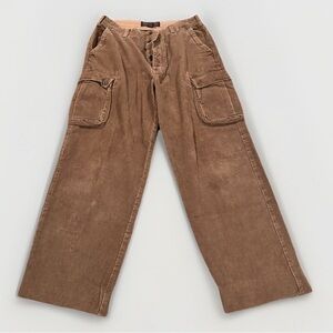 Vintage 90s Abercrombie & Fitch Men's Khaki Brown Corduroy Wide-Leg Cargo Pants